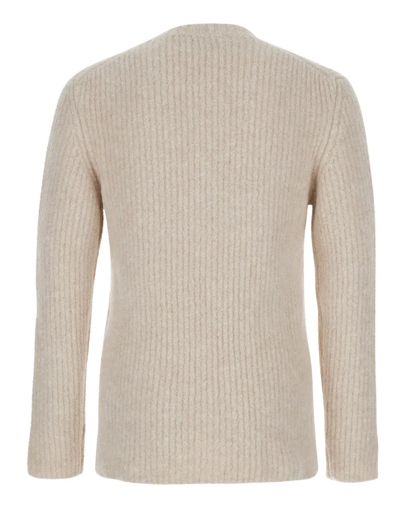 AUTRY Men's Beige Crewneck Sweater With Logo Patch Virgin Wool Tops Top Beige