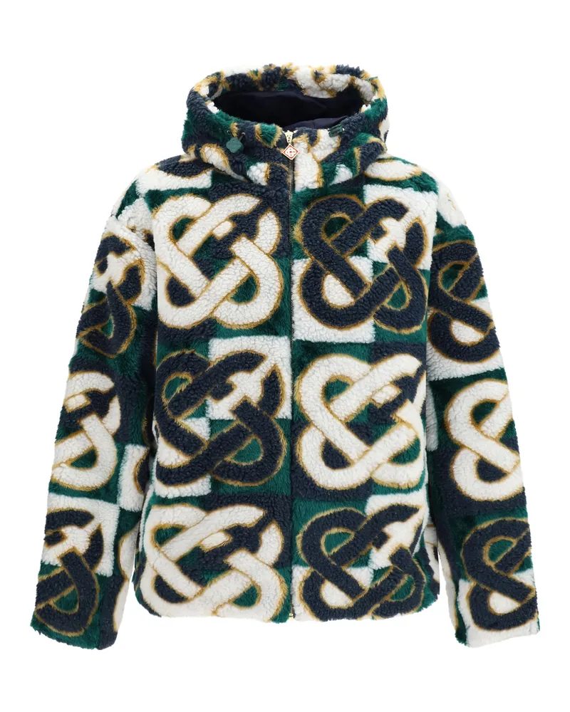 Casablanca Paris Men's Hooded Fleece Jacket Monogram Multicolour Navy