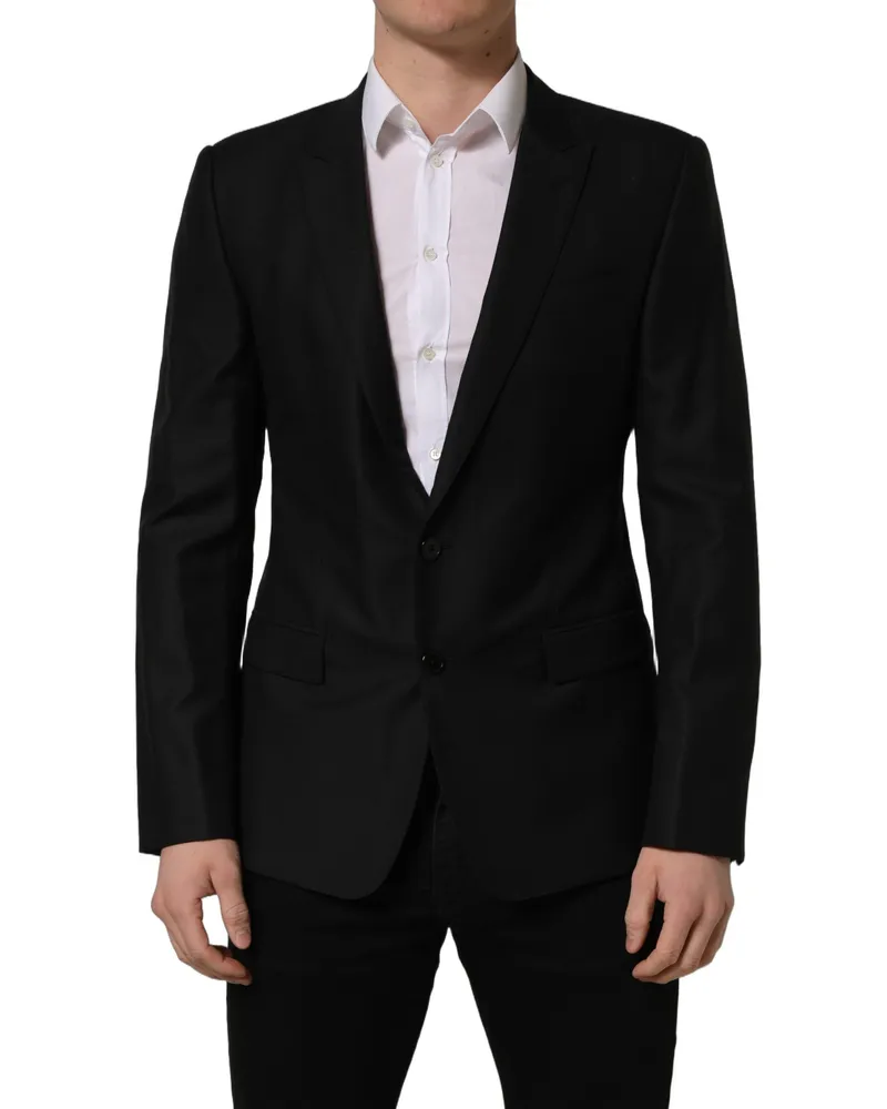 Dolce & Gabbana Men's Black Wool Single Breasted Blazer Jacket Virgin Silk Clothing Black
