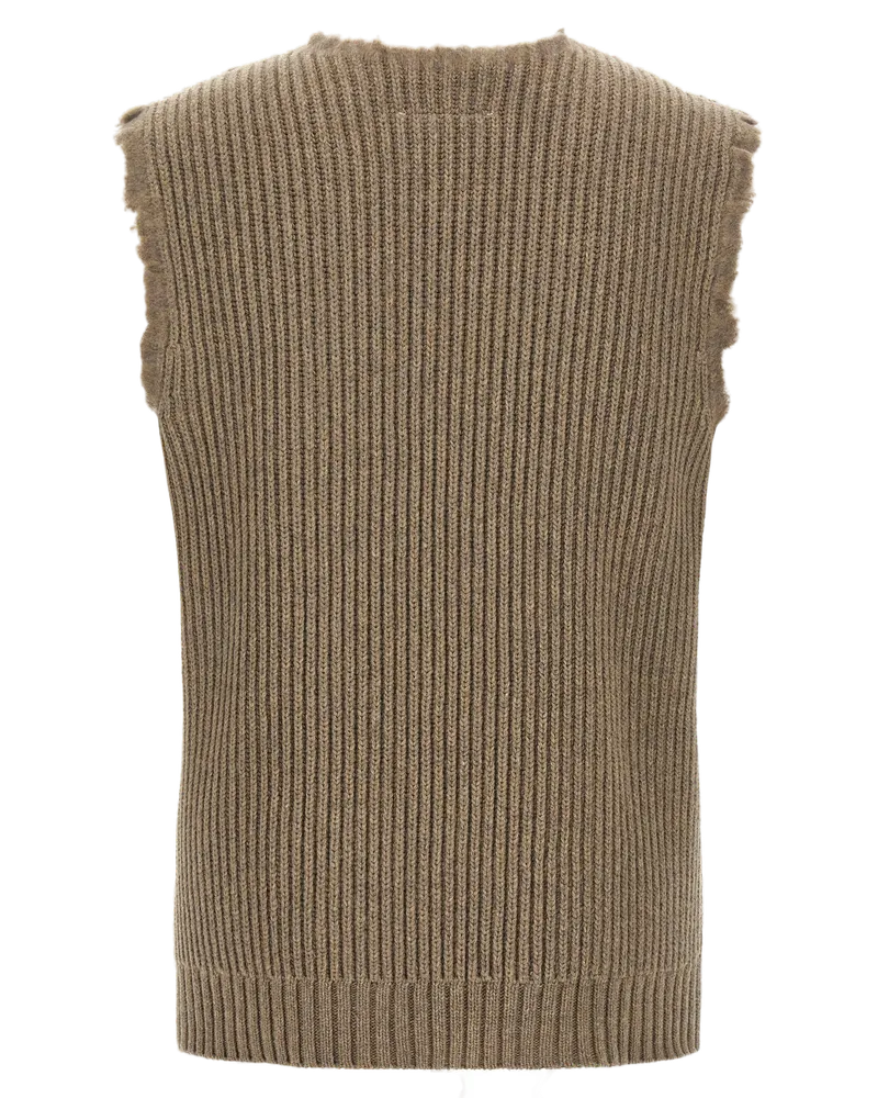 Maison Margiela Ribbed Wool Blend Tank Top — Beige Beige