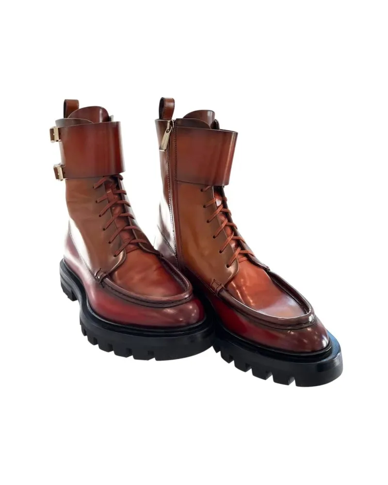 Santoni Red Leather Women Boots Red