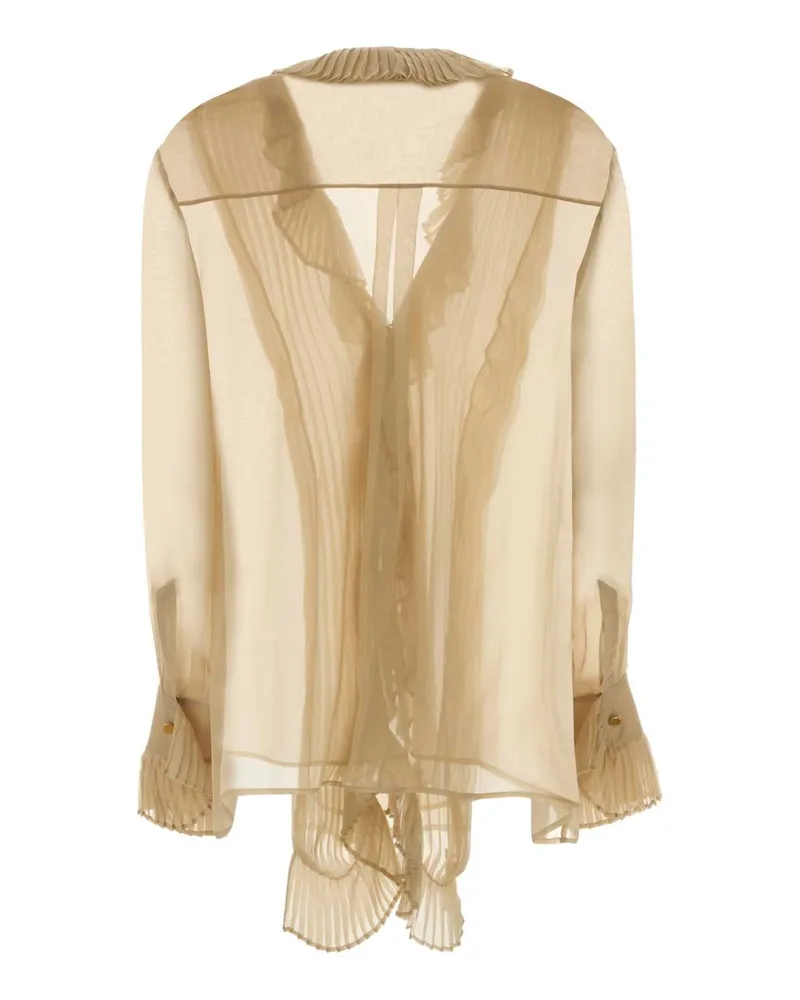 Alberta Ferretti Pleated Silk Blouse — Beige Beige