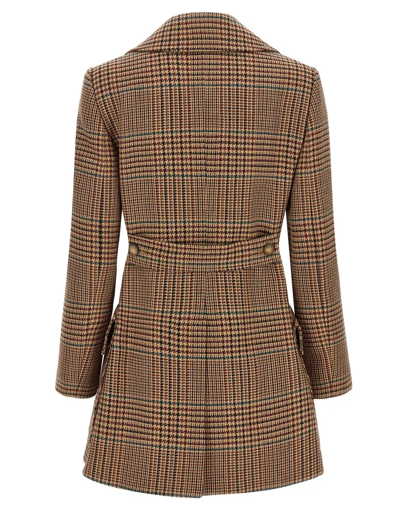 Etro Prince of Wales Double-Breasted Coat — tan Brown