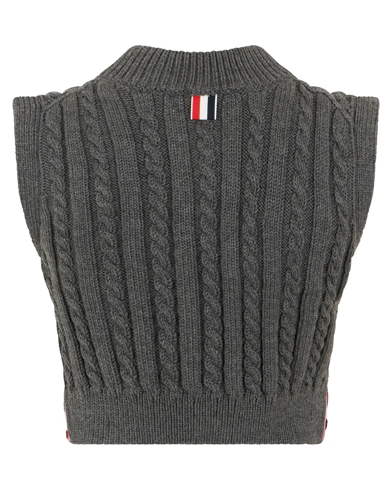 Thom Browne Women's Woven Wool Vest Medium Grey Virgin Knitwear Sweater Gray