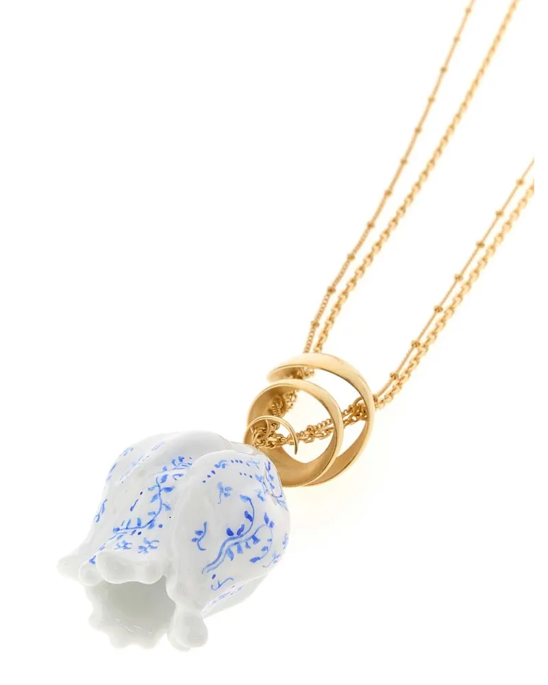 Chloé Blue-Painted Ceramic Pendant Necklace — Gold Gold