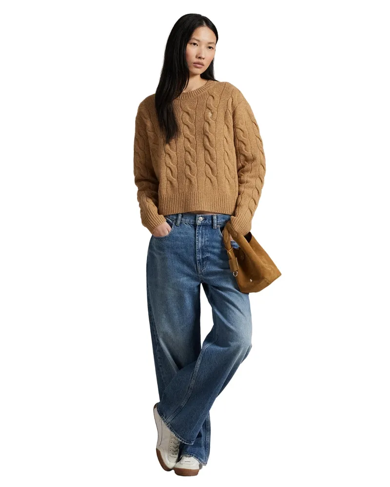Ralph Lauren Cable-Knit Wool-Cashmere Sweater — Beige Beige