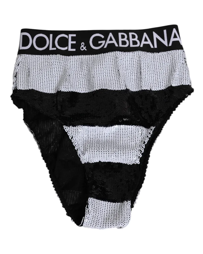 Dolce & Gabbana Women Black White Sequin High Waist Panty Underwear And Clothing Black