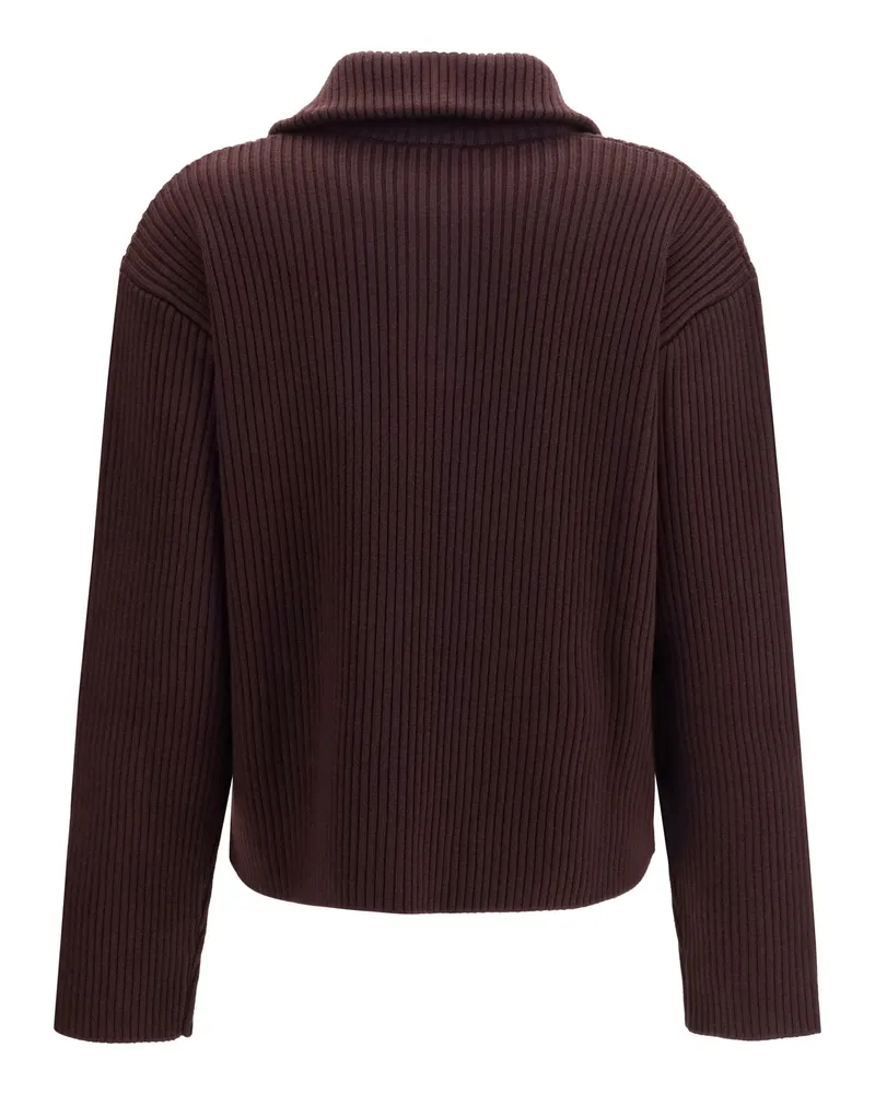 Courrèges Women's Ribbed Zip Sweater Burnt Red Merino Wool Ovis Aries Red