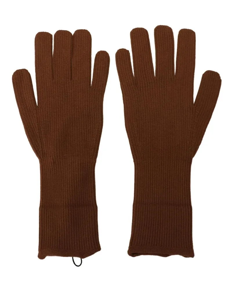 Dolce & Gabbana Brown Cashmere Knitted Hands Mitten Mens Gloves Brown