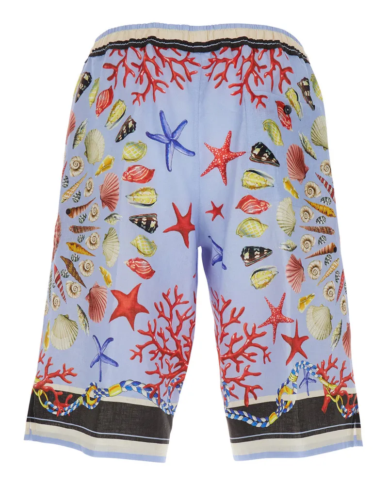Dolce & Gabbana Men's Multicolor Linen Shorts With Drawstring Light Blue Blue
