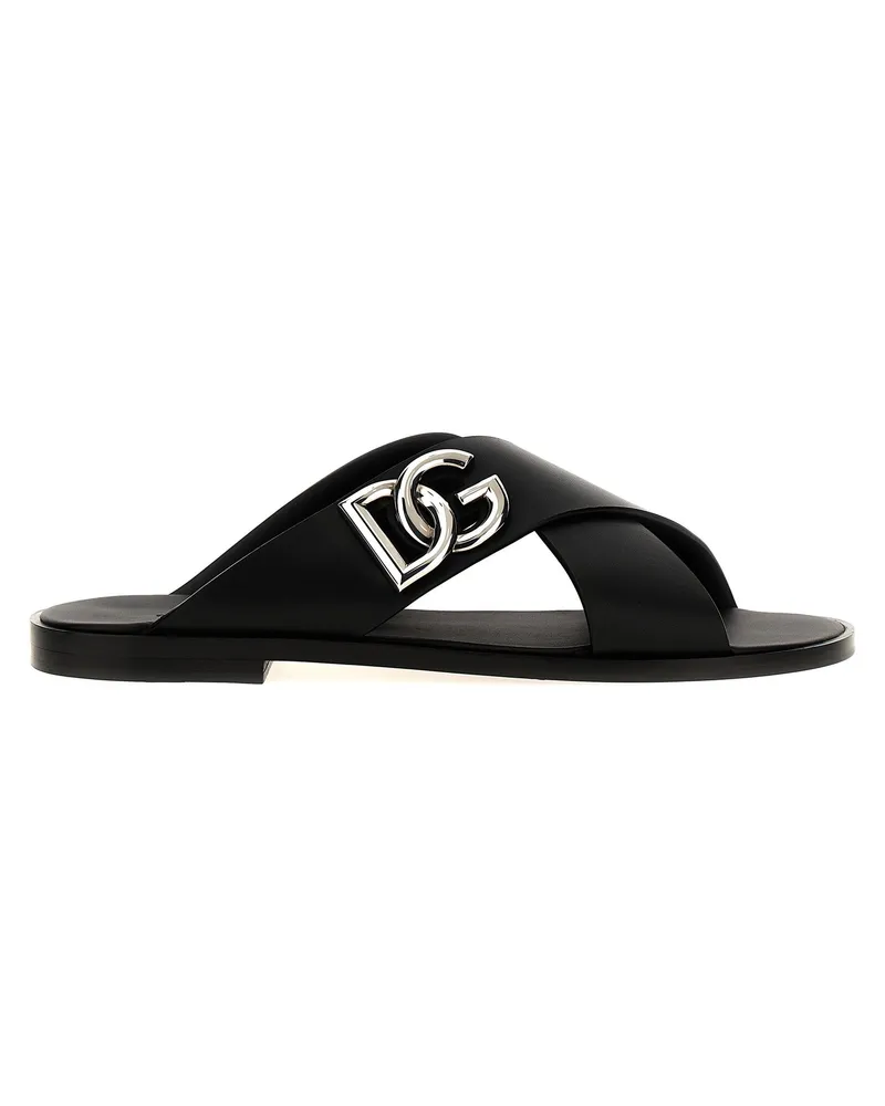 Dolce & Gabbana Men's Black Calfskin Slides Shoe Black