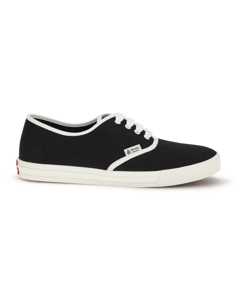 Prada Men's Sneakers Drill Black Cotton Upper Lace-Up Shoes Flat Black