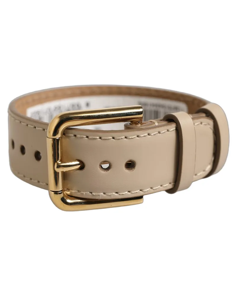 Dolce & Gabbana Women's Beige Calfskin Leather Gold Buckle Belt Strap Bracelet Calf Beige