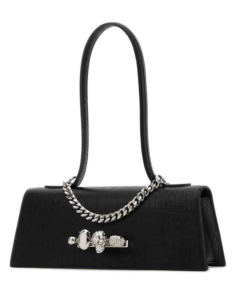 Alexander McQueen Women's Black Leather Jewelled Shoulder Bag Blacksilver Borse A Mano Black