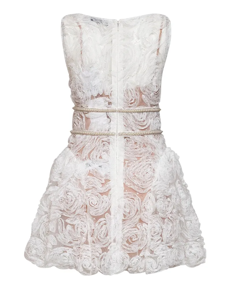 Self-Portrait Women's Mini Dress White Sequin Tulle & Lace Polyester White