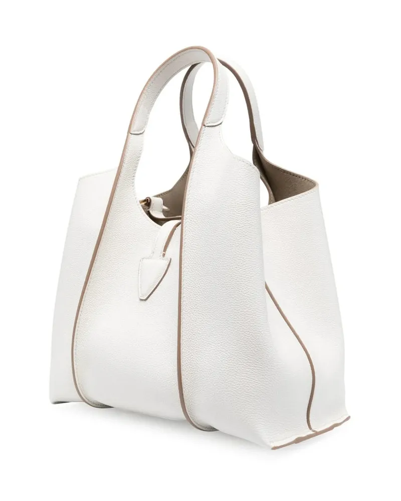 TOD'S Calf Leather with Metal T Logo Tote Bag — White White