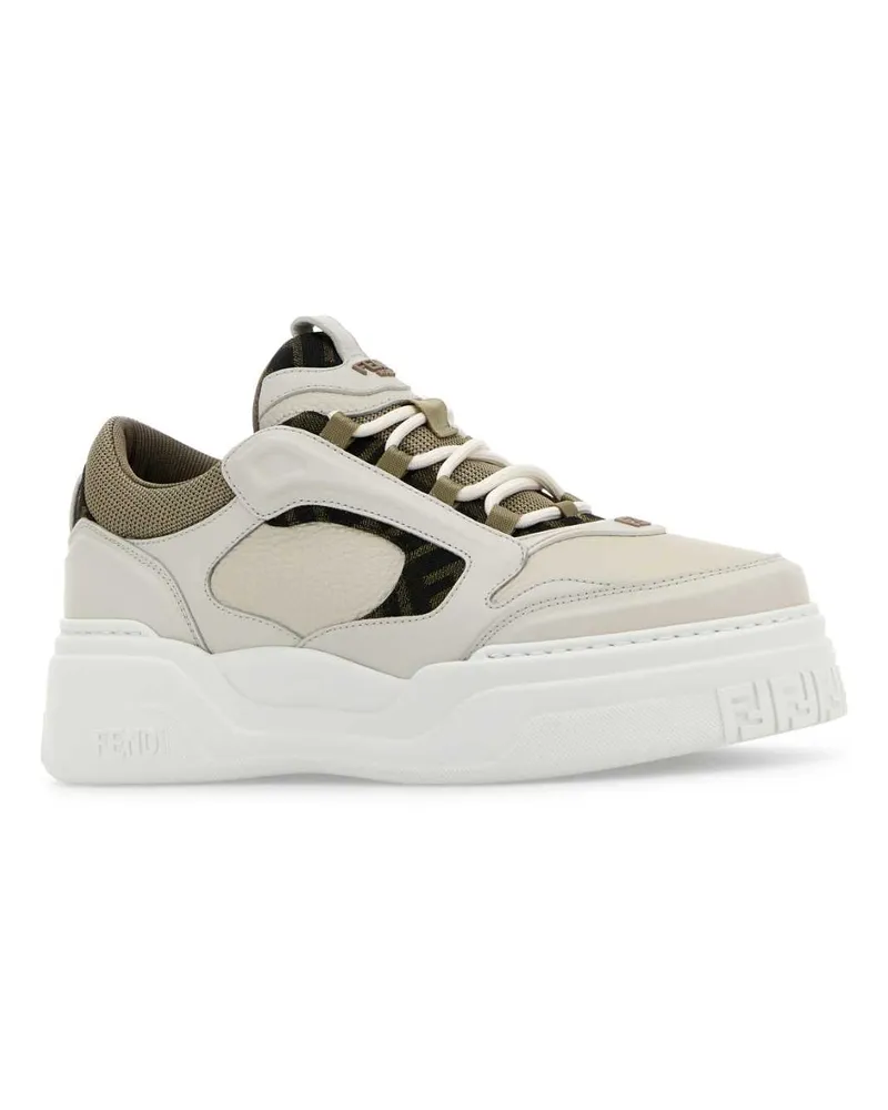 Fendi Men's Multicolor Leather And Canvas  Force Sneakers Bianco+bian.ice+beig Vit Pl Interno:pl Agn White