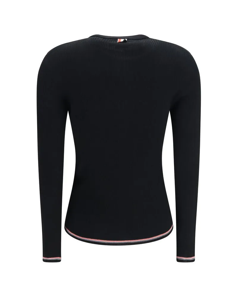 Thom Browne Ribbed Merino Wool Cardigan — Black Black