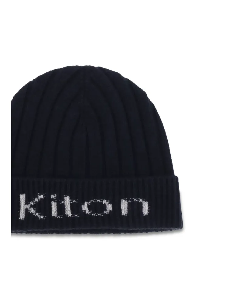 Kiton Men's Wool Beanie Hat Blue-Light Grey (ovis Aries) Blue/light Blue