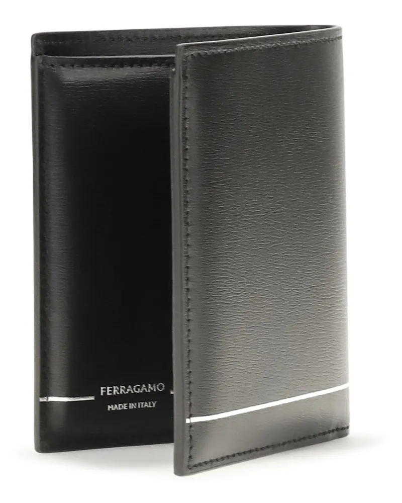 Ferragamo Men's Bifold Wallet Gancini Calfskin Black Calf Leather Umbrellas Black