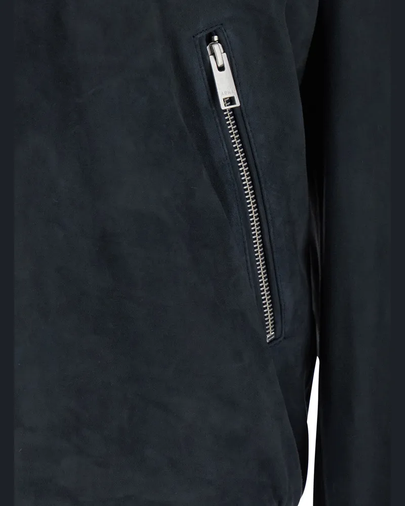 Arma Men's Jacket — Raised Collar, Blue Leather Goat Coat Blue