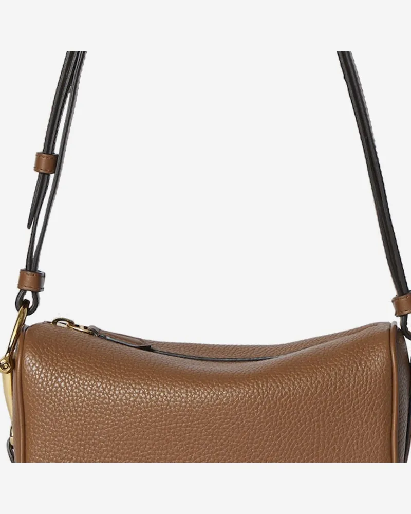 Gucci Women's Half Horsebit Shoulder Bag Brown Leather Clutch Brown