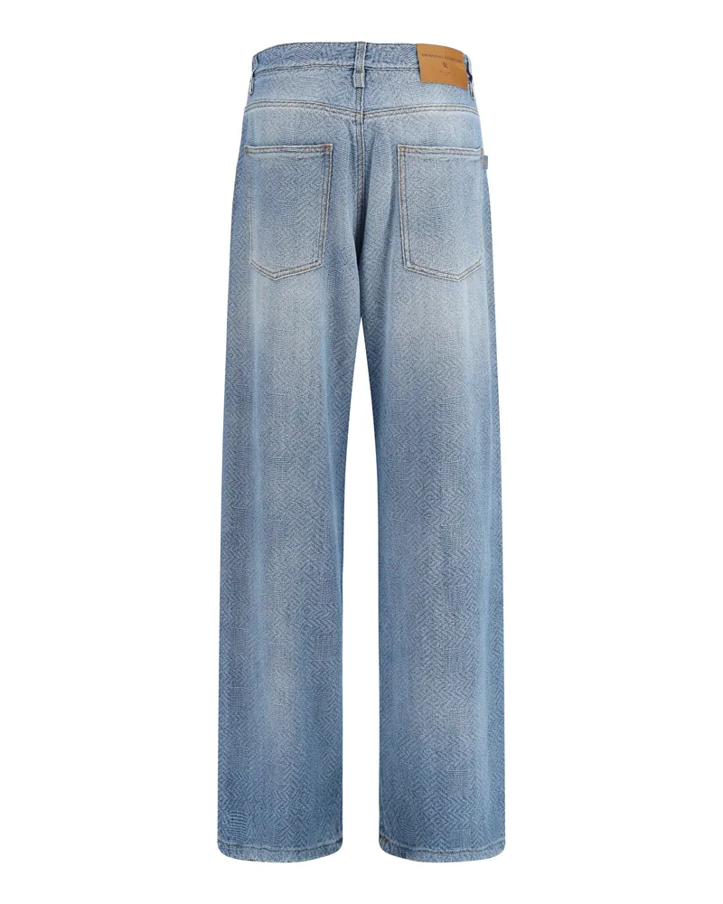 Ermanno Scervino Women's Baggy Jeans Pure Cotton With Resca Pattern Bright Cobalt Bright