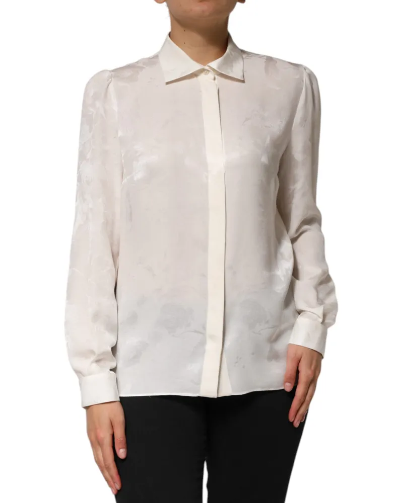 Dolce & Gabbana Women's White Silk Long Sleeves Collared Shirt Top White