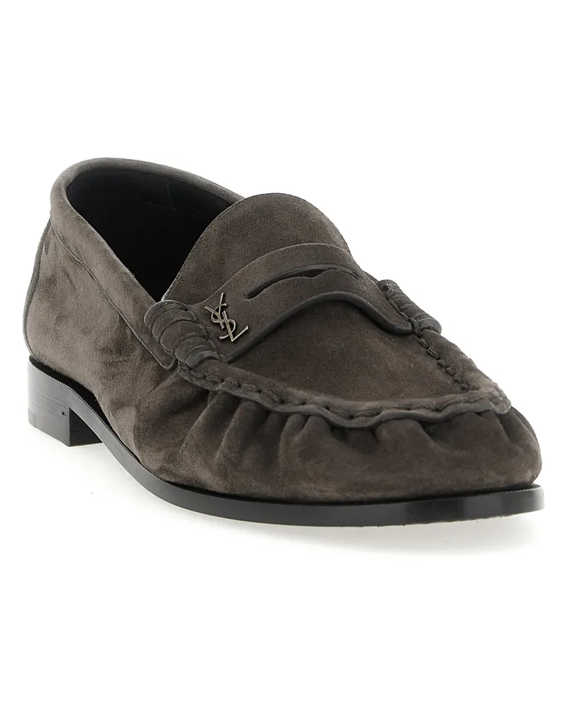 Saint Laurent Men's Brown Calfskin Slip-On Loafers Brown