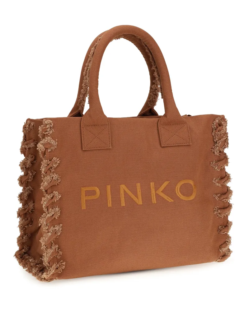Pinko Women's Canvas Tote Bag Beige-Scoiattolo Cotton Shoulder Beige