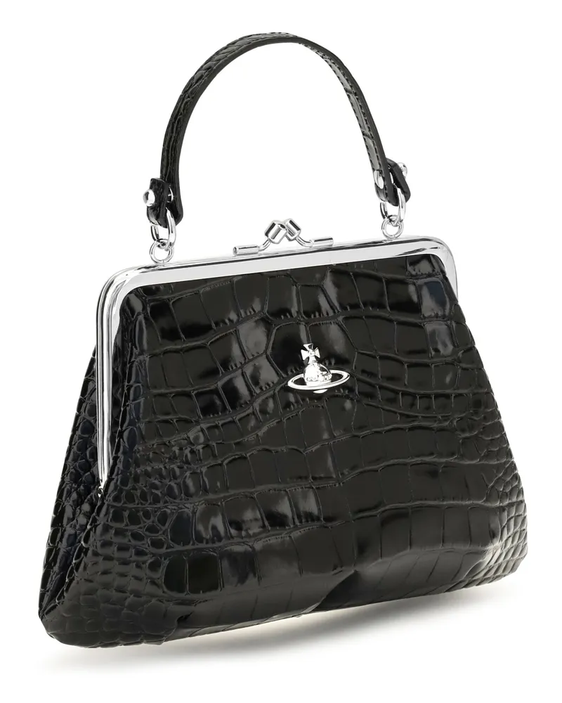 Vivienne Westwood Women's Handbag Granny Frame Crocodile Effect Black Calf Leather Shoulder Bags Black
