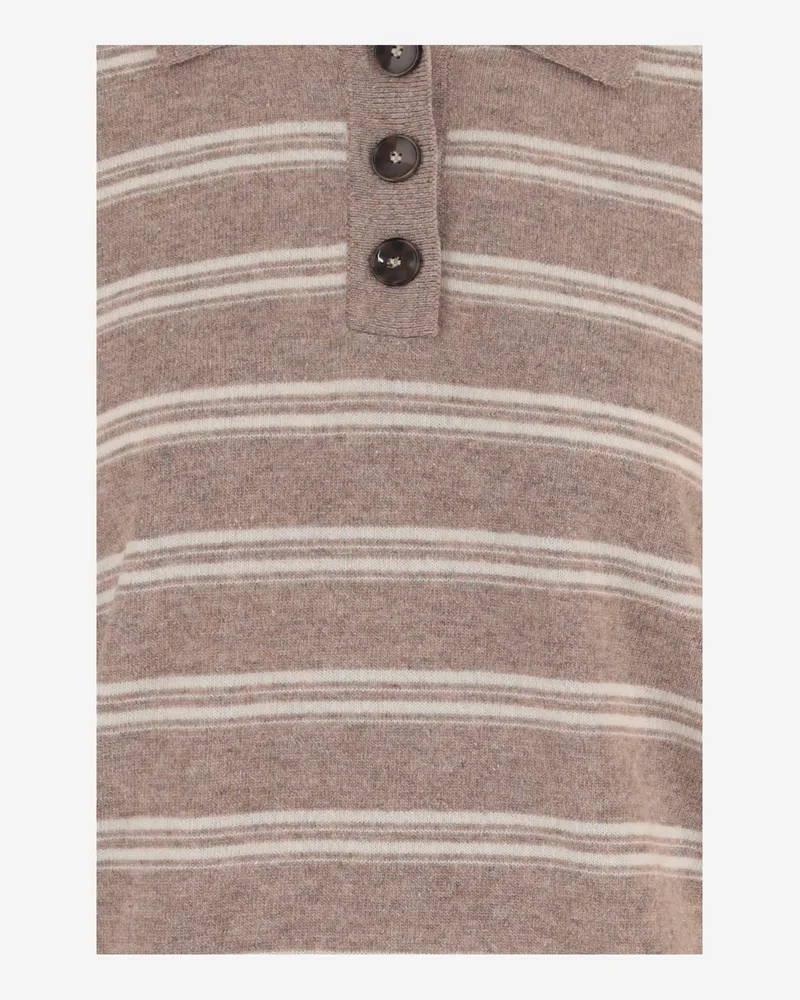 The Garment Striped Wool-Cashmere Polo — Beige Beige