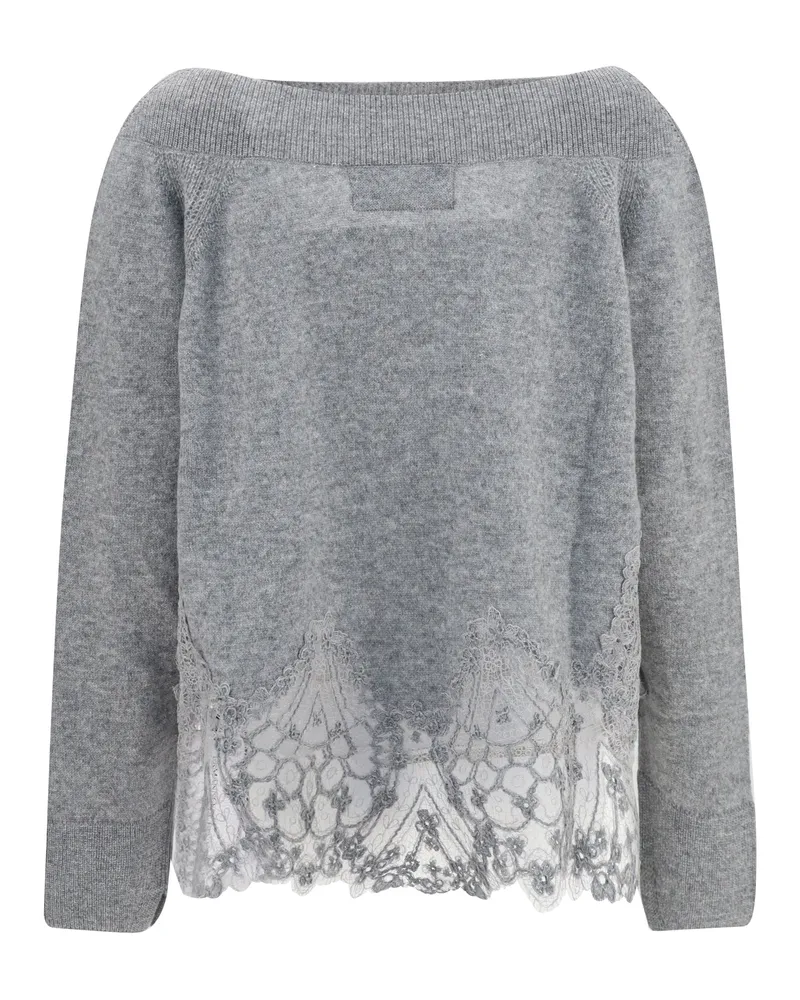 Ermanno Scervino Women's Boat Neck Lace Sweater Grigio Kashmir-Capra Hircus Kashmir/capra Gray