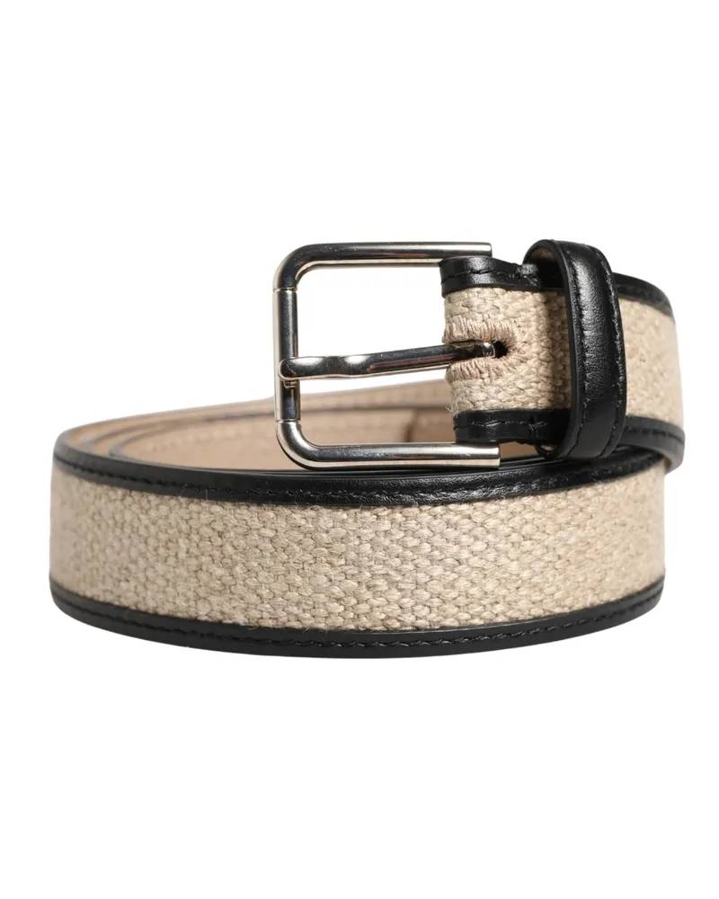 Dolce & Gabbana Men Beige Woven Leather Metal Buckle Belt Linen Calf Beige