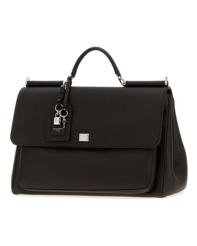 Dolce & Gabbana Calfskin Leather Top Handle Bag — Black Black