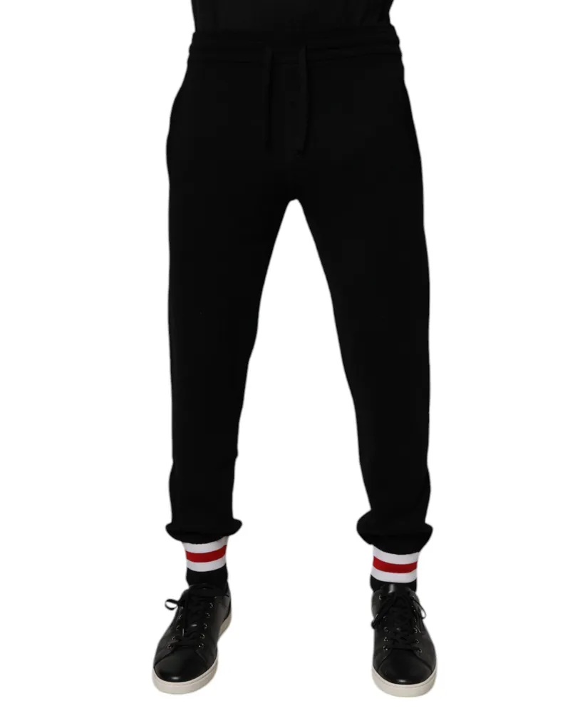 Dolce & Gabbana Men's Black Wool Mid Waist Jogger Sweatpants Pants Black
