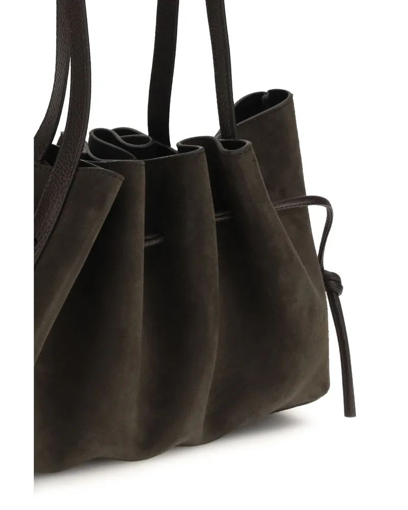 YUZEFI Women's Shoulder Bag Scallop Ganache Calf Leather Black