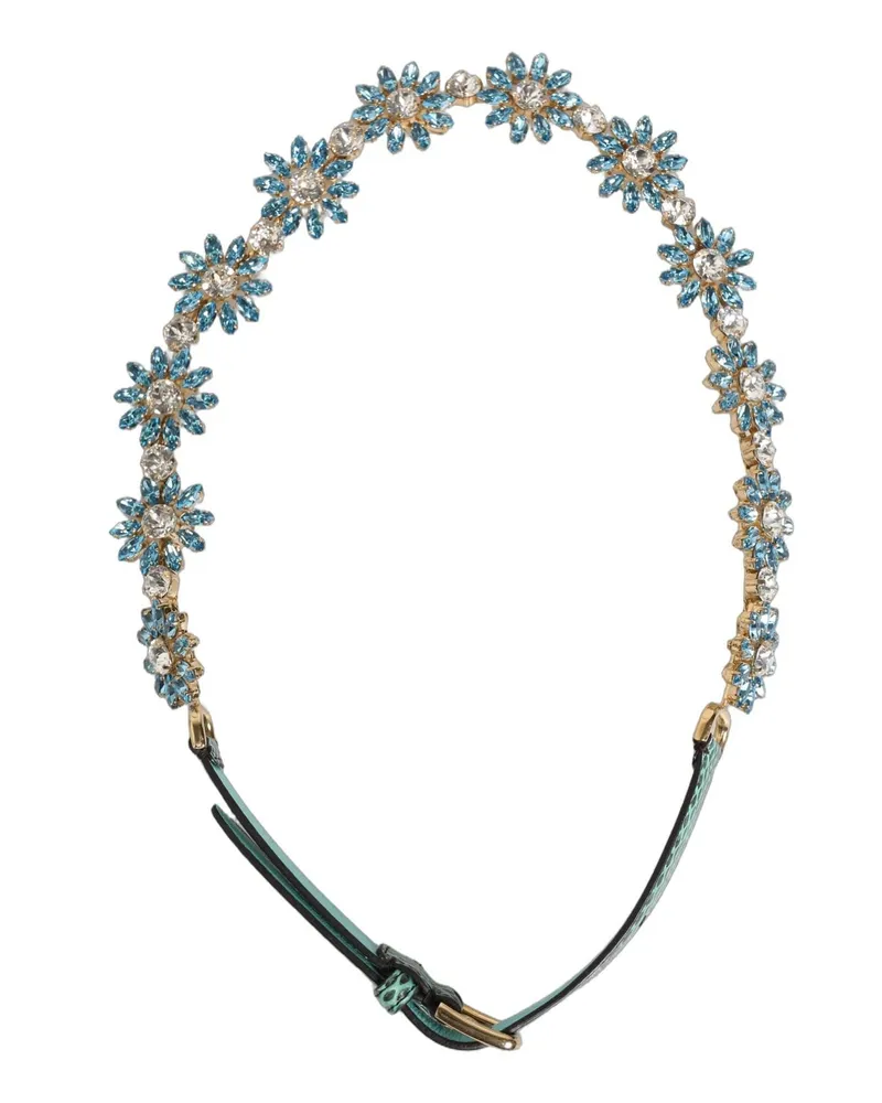 Dolce & Gabbana Women's Green Leather Daisy Crystal Embellished Waist Belt Ayers Real Brass Green