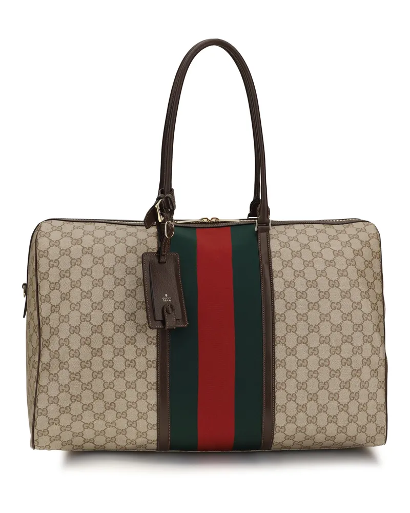 Gucci Women's Travel Bag Gg Web Stripe Brown Fabric Shoulder Brown