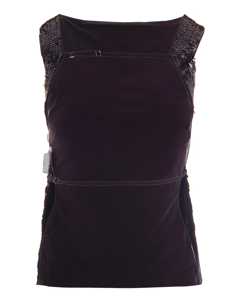 P.A.R.O.S.H. Women Sequin Top Brown Print Polyamide Tops Brown