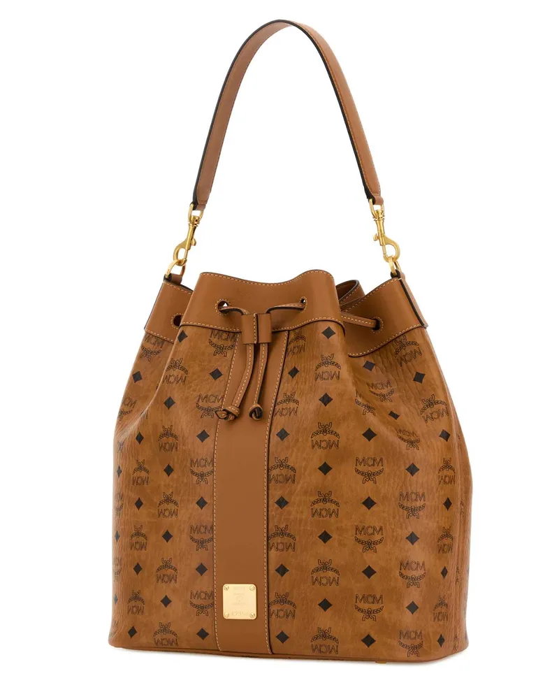 MCM Dessau VI Fabric Bucket Bag Cognac