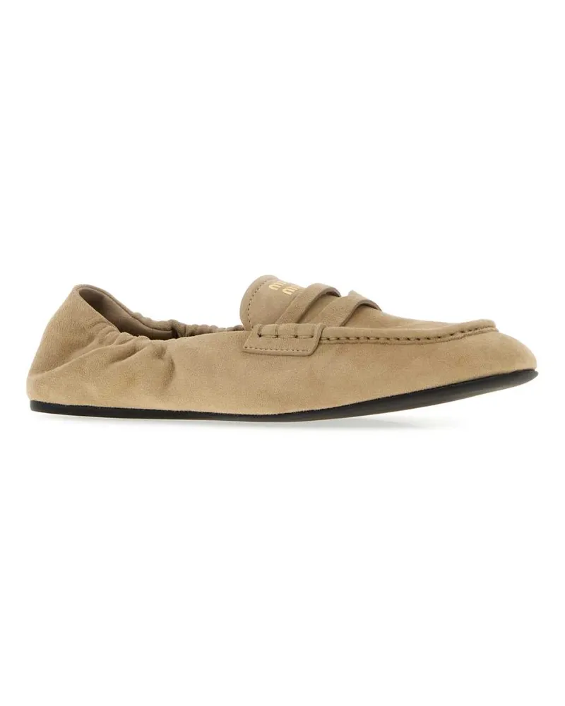 Miu Miu Women's Sand Suede Leather Loafers Deserto Mocassini Beige