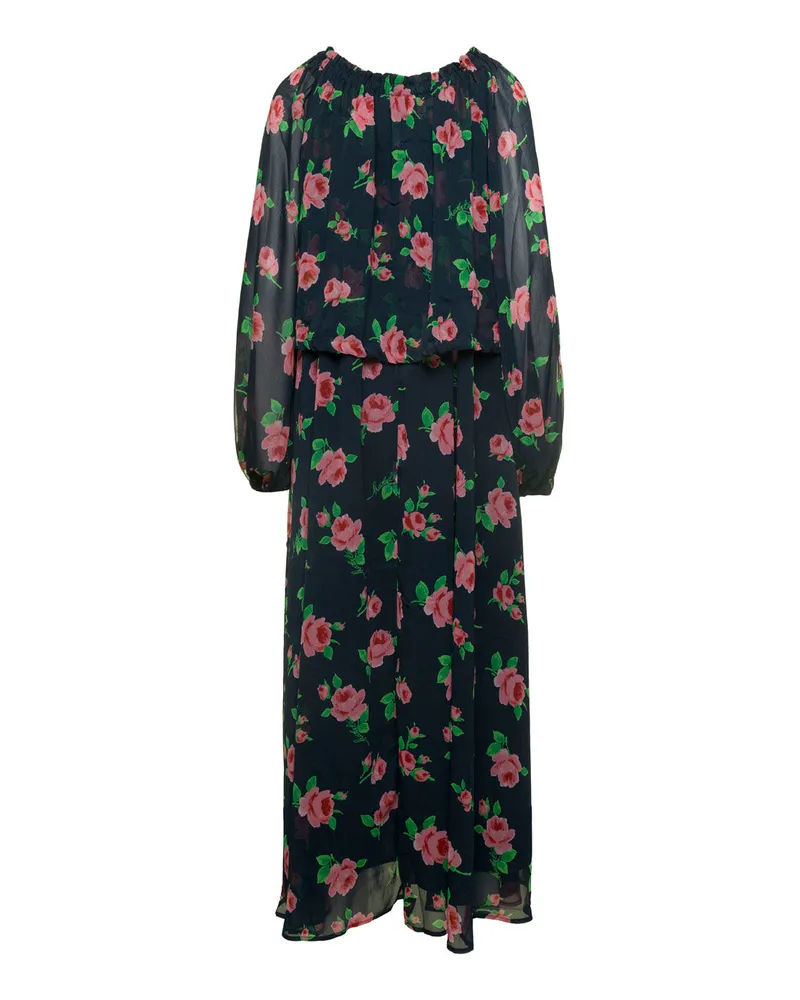 ROTATE Birger Christensen Women's Maxi Dress With All-Over Roses Print Recycled Polyester Navy