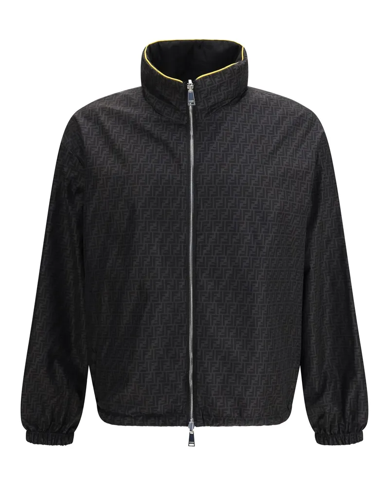 Fendi Men's Ff Jacquard Zipped Reversible Windbreaker Black Polyamide Jacket Black