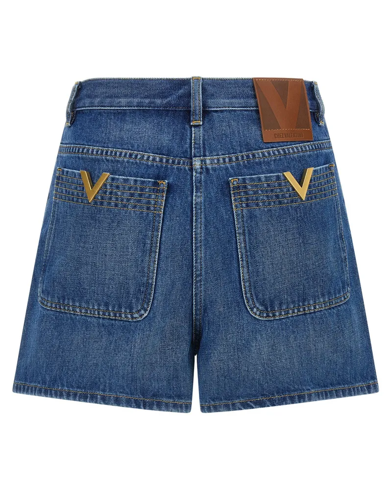 Valentino Garavani Vgold Denim Shorts — Blue Blue