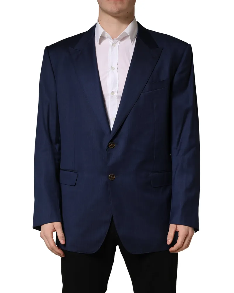Dolce & Gabbana Men's Blue Single Breasted 2 Button Suit Jacket Virgin Wool Silk Navy