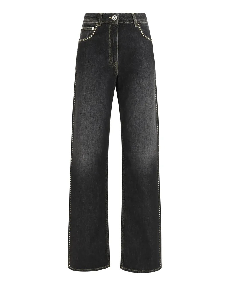 Versace Women's Jeans Straight Black Cotton Trousers Black