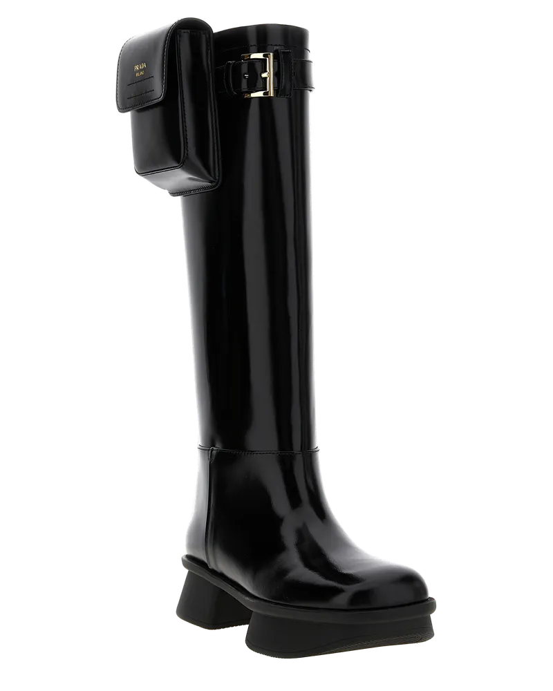 Prada Women's Black Calfskin Over The Knee Shoe Black