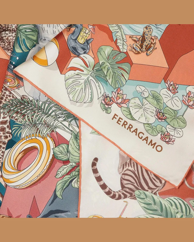 Ferragamo Women's Silk Scarf Jungle Party Multicolour Scarfs Multicolor