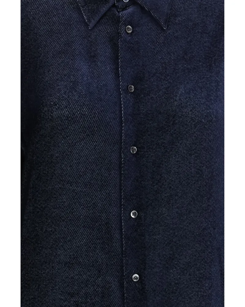 Giorgio Armani Men's Silk Blend Devoré Velvet Twill Shirt Peacoat 